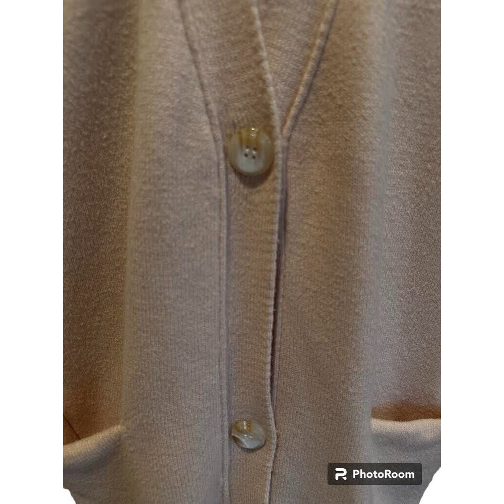 Women's L Deep V Neck Button Down Ribbed Cardigan Knitted Sweater Apricot - Picture 5 of 5